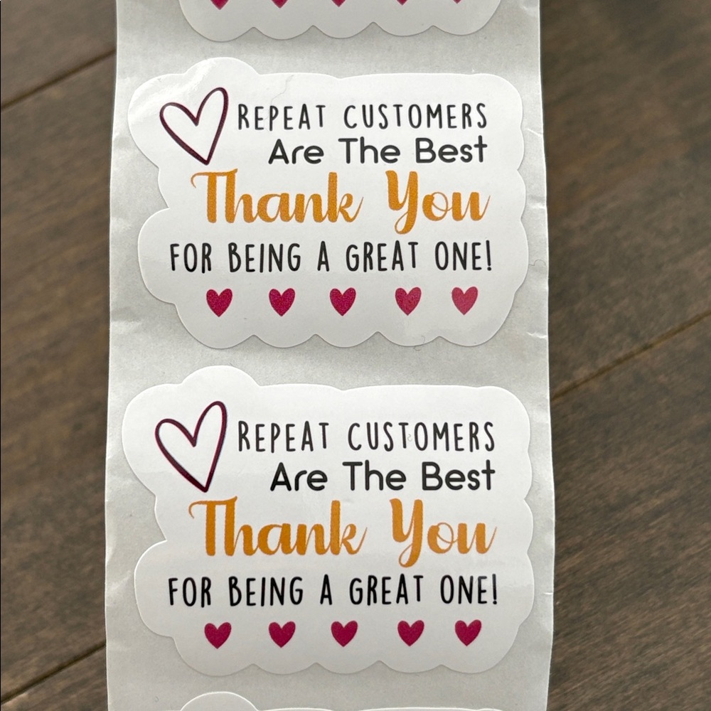 Repeat Customer Thank You Sticker Roll, Heart Appreciation, Packing Supplies